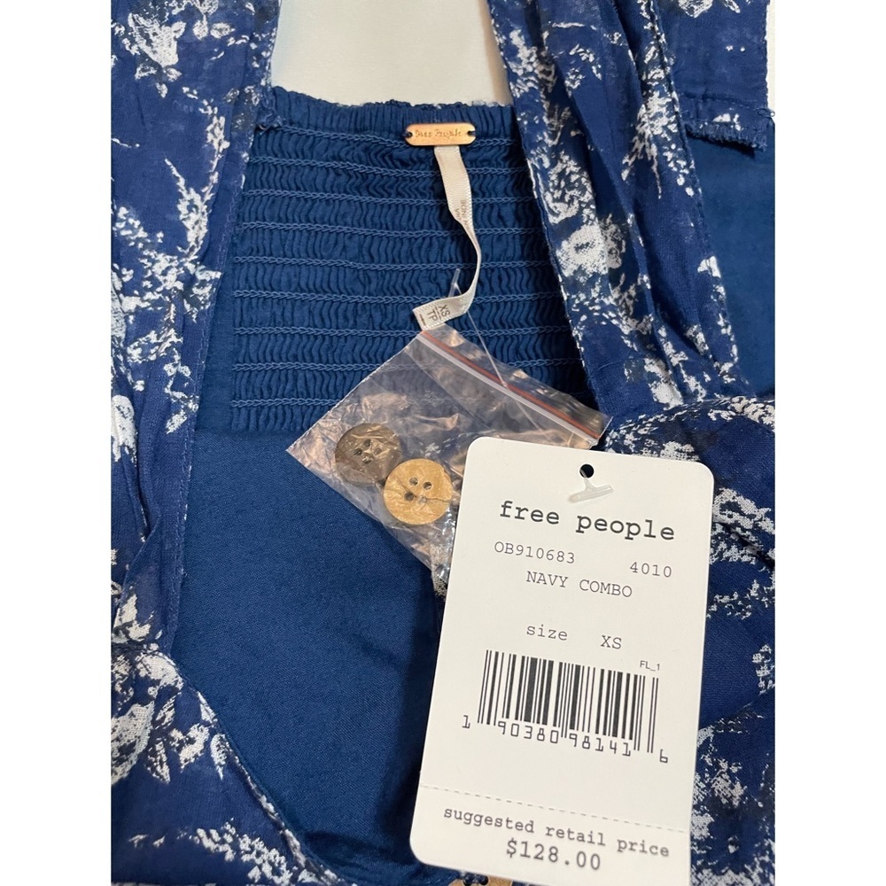 NWT New $128 Free People Dance on the Black Top Blue Floral Dress Size XS - Picture 8 of 15